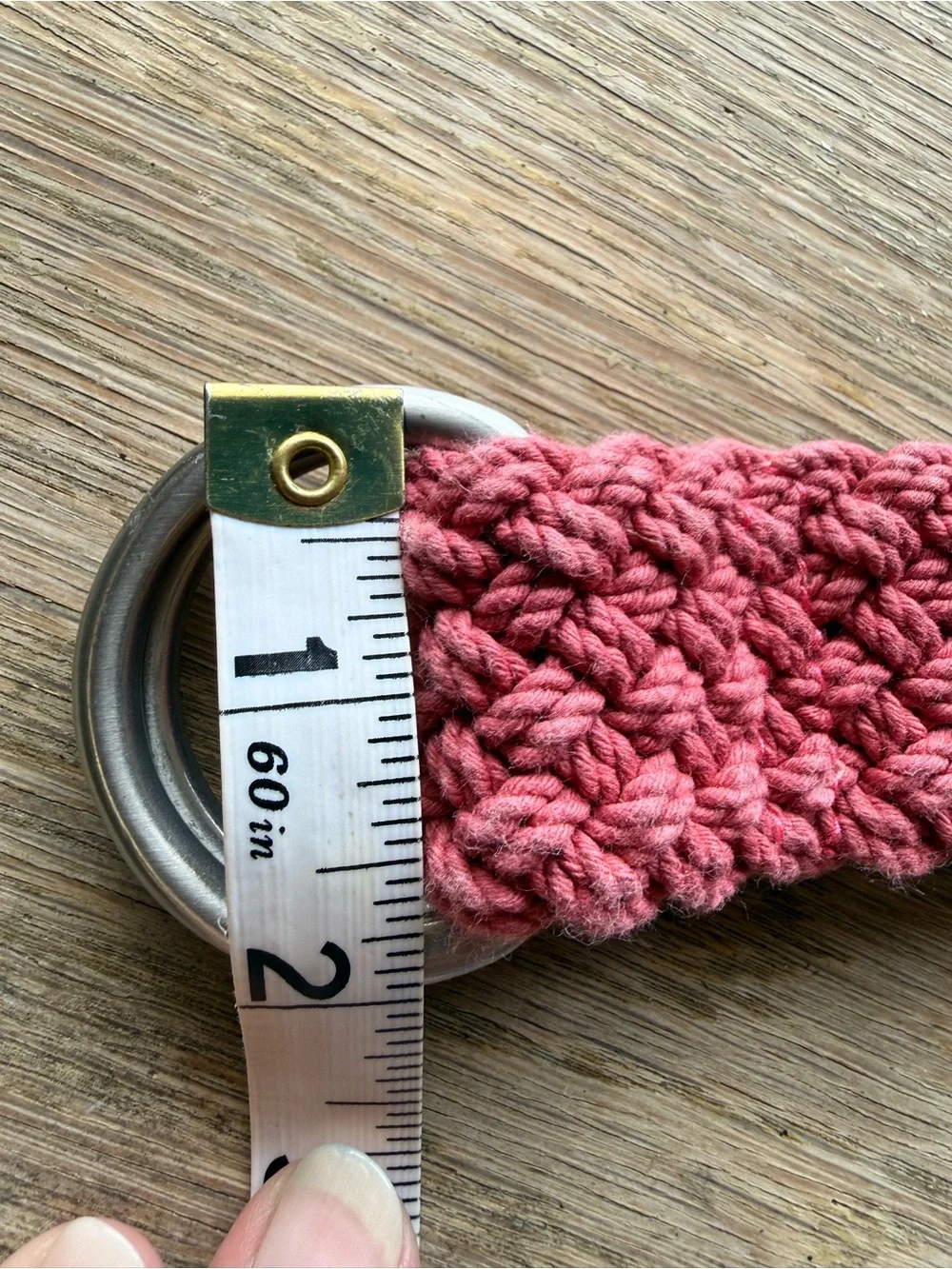 Brooks Brothers Pink/Red Crochet Cotton D-Ring Belt  Boho Leather Trim LG NWT